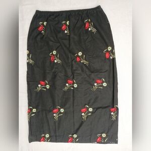 Womens Long Skirt Maxi Skirt Black Floral Print waist 32